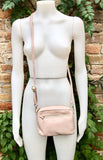 Small light PINK leather bag. GENUINE leather shoulder / cross body bag. Soft PINK leather purse with adjustable strap and zipper.