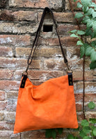 ORANGE suede messenger bag with brown strap. Soft genuine leather crossbody / shoulder bag .or books, tablets. ORANGE suede purse