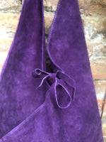 Slouch leather bag in PURPLE. Large shoulder leather bag. Boho bag. Laptop bags in suede. Origami suede leather bag. PURPLE suede purse.