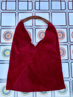 Slouch leather bag in RED. Large shoulder leather bag. Boho bag. Laptop bags in suede. Origami suede leather bag. RED suede purse.