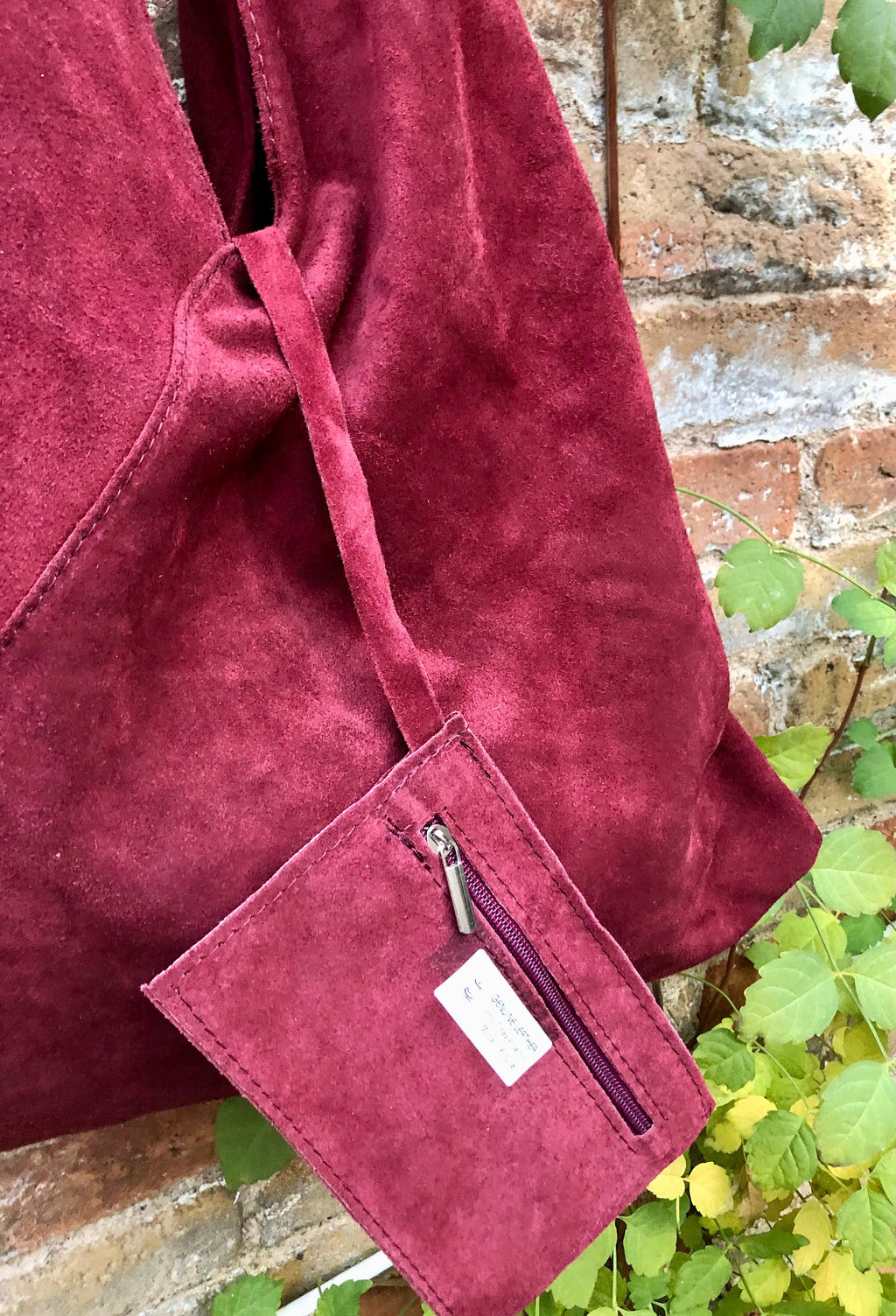 Slouch leather bag in BURGUNDY. Large shoulder leather bag. Boho bag. Laptop bags in suede. Origami suede leather bag. WINE RED suede purse.