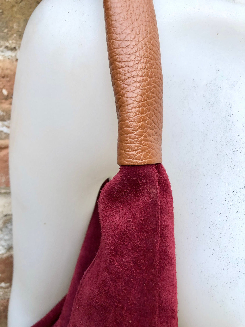 Slouch leather bag in BURGUNDY. Large shoulder leather bag. Boho bag. Laptop bags in suede. Origami suede leather bag. WINE RED suede purse.