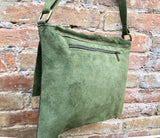 Moss green suede bag. Genuine leather purse. rGreen cossbody / messenger bag in soft natural leather for books, tablets. Green suede purse