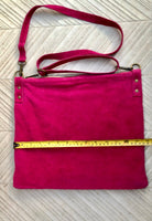 Fuchsia pink suede messenger bag. Soft magenta pink genuine leather crossbody / shoulder bag ..or books, tablets. Hot pink suede purse