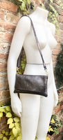 Small leather bag in DARK SILVER. Cross body bag, shoulder bag in GENUINE leather. Metallic shine bag with adjustable strap, zipper