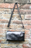 Small leather bag in DARK SILVER. Cross body bag, shoulder bag in GENUINE leather. Metallic shine bag with adjustable strap, zipper