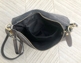 Small leather bag in DARK SILVER. Cross body bag, shoulder bag in GENUINE leather. Metallic shine bag with adjustable strap, zipper