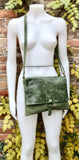 Dark moss green suede bag. Genuine leather purse.Green cossbody / messenger bag in soft natural leather for books, tablets.Green suede purse