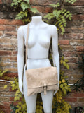 Beige suede bag. Genuine leather purse. Beige cossbody / messenger bag in soft natural leather for books, tablets. Beige suede purse