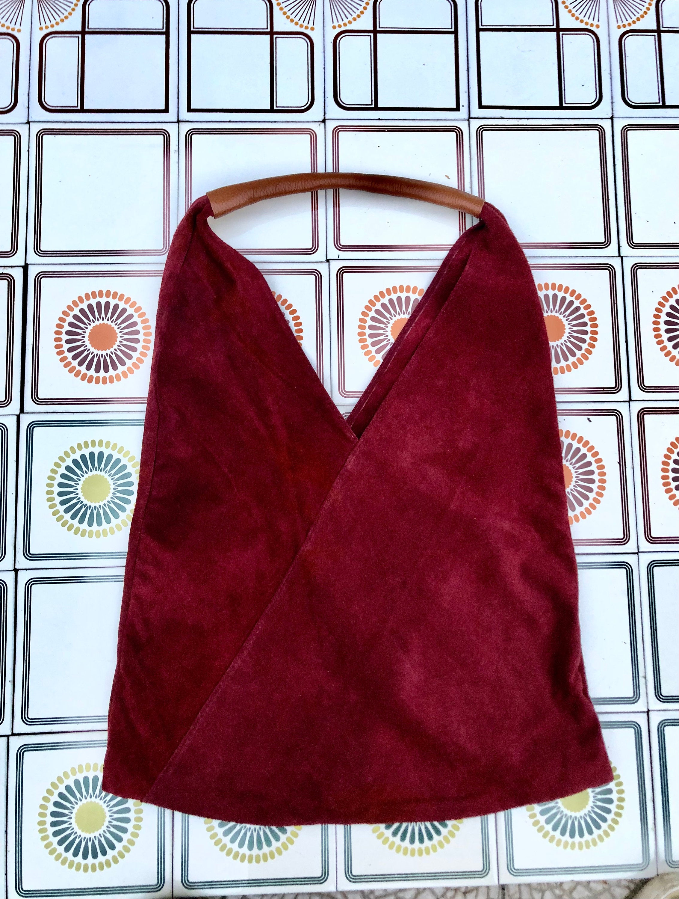 Slouch leather bag in BURGUNDY. Large shoulder leather bag. Boho bag. Laptop bags in suede. Origami suede leather bag. WINE RED suede purse.