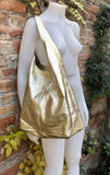 Slouch bag. Tote leather bag in GOLD with ZIPPER. Soft natural glitter genuine leather. Gold leather purse. Metallic leather shoulder bag