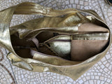 Slouch bag. Tote leather bag in GOLD with ZIPPER. Soft natural glitter genuine leather. Gold leather purse. Metallic leather shoulder bag