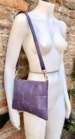 Small leather bag in PURPLE. GENUINE leather crossbody bag. Medium mauve purse with zipper and remomable wistlet. Lavender color leather bag