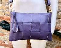 Small leather bag in PURPLE. GENUINE leather crossbody bag. Medium mauve purse with zipper and remomable wistlet. Lavender color leather bag