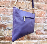 Small leather bag in PURPLE. GENUINE leather crossbody bag. Medium mauve purse with zipper and remomable wistlet. Lavender color leather bag