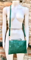 Small leather bag in GREEN. GENUINE leather crossbody bag. Teal green purse with zipper and remomable wistlet. Small green leather bag