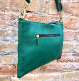 Small leather bag in GREEN. GENUINE leather crossbody bag. Teal green purse with zipper and remomable wistlet. Small green leather bag