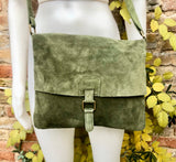 Moss green suede bag. Genuine leather purse. rGreen cossbody / messenger bag in soft natural leather for books, tablets. Green suede purse