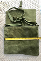 Moss green suede bag. Genuine leather purse. rGreen cossbody / messenger bag in soft natural leather for books, tablets. Green suede purse