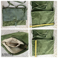 Dark moss green suede bag. Genuine leather purse.Green cossbody / messenger bag in soft natural leather for books, tablets.Green suede purse