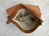 Camel brown suede bag. Genuine leather purse. cossbody / messenger bag in soft natural leather for books, tablets. Tan brown suede purse