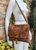 Camel brown suede bag. Genuine leather purse. cossbody / messenger bag in soft natural leather for books, tablets. Tan brown suede purse