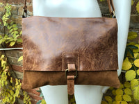 Camel brown suede bag. Genuine leather purse. cossbody / messenger bag in soft natural leather for books, tablets. Tan brown suede purse