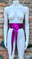 HOT PINK obi belt. Soft genuine leather wrap belt. Wide wraparound waist belt. FUCHSIA boho dress belt in metallic effect leather.Party belt