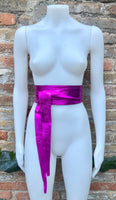 HOT PINK obi belt. Soft genuine leather wrap belt. Wide wraparound waist belt. FUCHSIA boho dress belt in metallic effect leather.Party belt