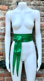 Bright GREEN obi belt. Wrap belt in soft genuine leather. Wraparound waist belt. Wide style. Boho dress belt in green.