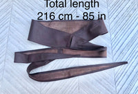 DARK BROWN obi belt. Wrap belt in soft genuine leather. Wraparound waist belt. Wide style. Boho dress belt in chocolate brown.