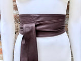 DARK BROWN obi belt. Wrap belt in soft genuine leather. Wraparound waist belt. Wide style. Boho dress belt in chocolate brown.