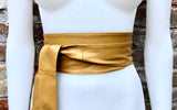 Mustard yellow obi belt. Wrap belt in soft genuine leather. Wraparound waist belt. Wide style. Boho dress belt in yellow