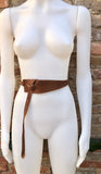 Leather 80s style obi belt . Wrap belt in camel BROWN suede. Waist belt in genuine leather. Saddle brown wraparound belt. Tobacco dress belt