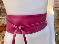 Plum - burgundy wraparound belt in soft leather. Longer option. Genuine leather wine red wrap belt. Boho dress belt, dark red leather sash