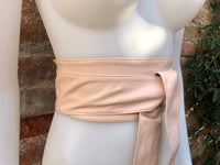 Light PINK obi belt. Soft genuine glitter leather wrap belt. Wraparound waist belt. Wide style. Soft pink dress belt in metallic leather.