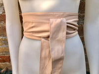 Light PINK obi belt. Soft genuine glitter leather wrap belt. Wraparound waist belt. Wide style. Soft pink dress belt in metallic leather.