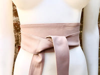 Dusty PINK wide obi belt. Soft genuine leather wrap belt. Wraparound waist belt. Wide style. Light pink dress / overall belt.