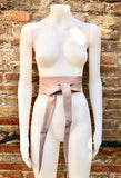 Dusty PINK wide obi belt. Soft genuine leather wrap belt. Wraparound waist belt. Wide style. Light pink dress / overall belt.