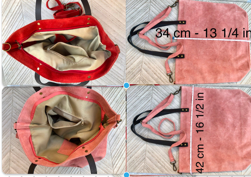 PINK Large TOTE leather bag. Soft suede, genuine leather bag. Pink suede bag. Laptop bag in suede. Large cross body bag. PINK suede purse