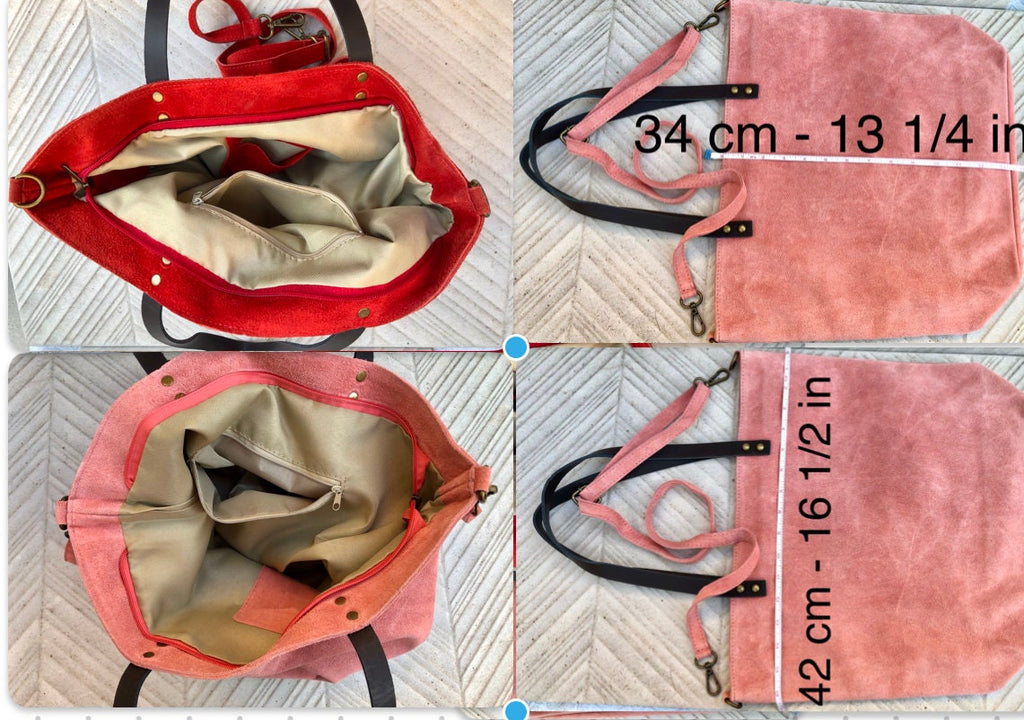 PINK Large TOTE leather bag. Soft suede, genuine leather bag. Pink suede bag. Laptop bag in suede. Large cross body bag. PINK suede purse