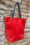 RED Large TOTE leather bag. Soft suede, genuine leather bag. Red suede bag. Laptop bag in suede. Large cross body bag. RED suede purse