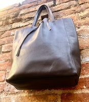 Tote leather bag in DARK brown. Leather shopper in chocolate brown. Soft natural GENUINE leather. Large brown bag for your laptop, books