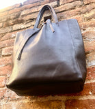 Tote leather bag in DARK brown. Leather shopper in chocolate brown. Soft natural GENUINE leather. Large brown bag for your laptop, books