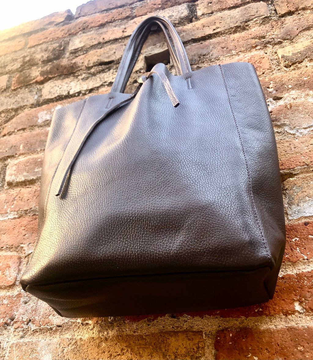 Tote leather bag in DARK brown. Leather shopper in chocolate brown. Soft natural GENUINE leather. Large brown bag for your laptop, books