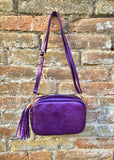 Small leather bag in PURPLE. Crossbody / shoulder bag in GENUINE leather. Metallic shine leather bag. Dark PURPLE glitter leather purse