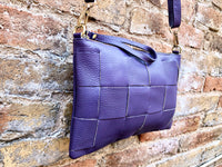 Small leather bag in PURPLE. GENUINE leather crossbody bag. Medium mauve purse with zipper and remomable wistlet. Lavender color leather bag