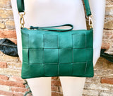 Small leather bag in GREEN. GENUINE leather crossbody bag. Teal green purse with zipper and remomable wistlet. Small green leather bag