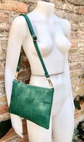 Small leather bag in GREEN. GENUINE leather crossbody bag. Teal green purse with zipper and remomable wistlet. Small green leather bag