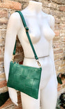 Small leather bag in GREEN. GENUINE leather crossbody bag. Teal green purse with zipper and remomable wistlet. Small green leather bag